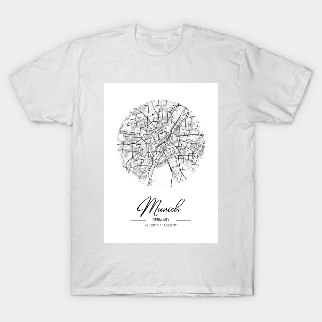 Munich - Germary Black Water City Map T-Shirt by tienstencil